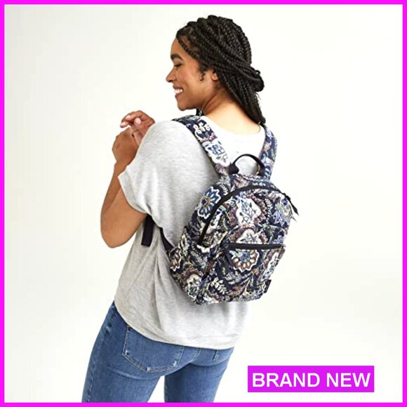 Small Quilted Cotton Backpack with Adjustable Straps and Pockets